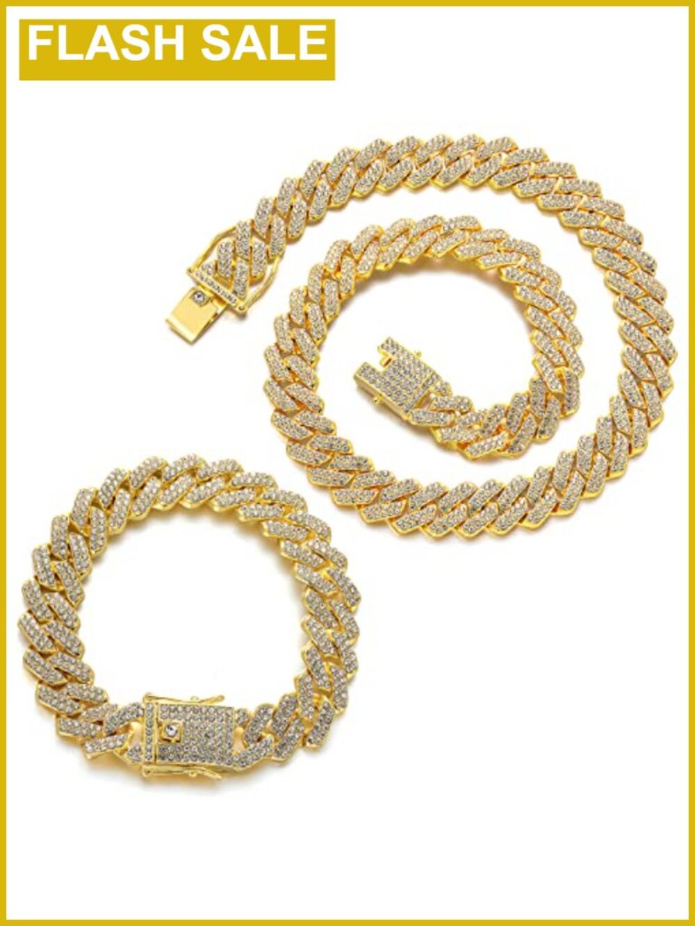 Gold Plated Cuban Link Chain Necklace Bracelet Set Cubic Zirconia Iced Out Hip